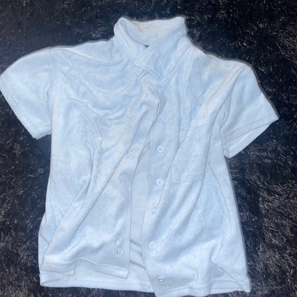 Y2K Light Blue Velvet Button Up down Shirt s